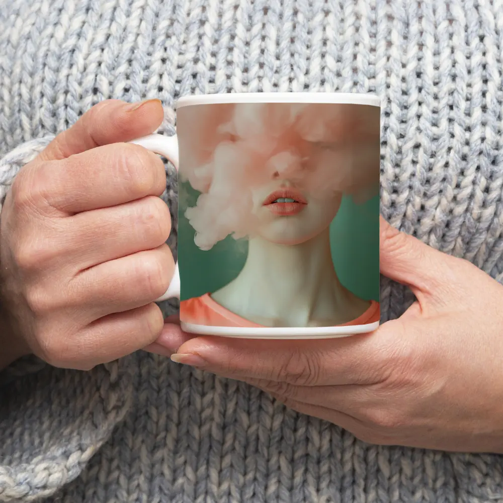 Woman Face Hidden Behind Pink Cloud – Mugs