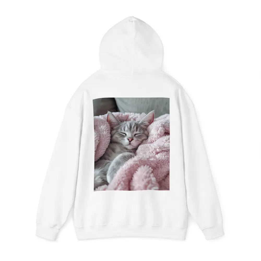 Sleeping Gray Kitten Wrapped Pink Fluffy Blanket – Hoodies