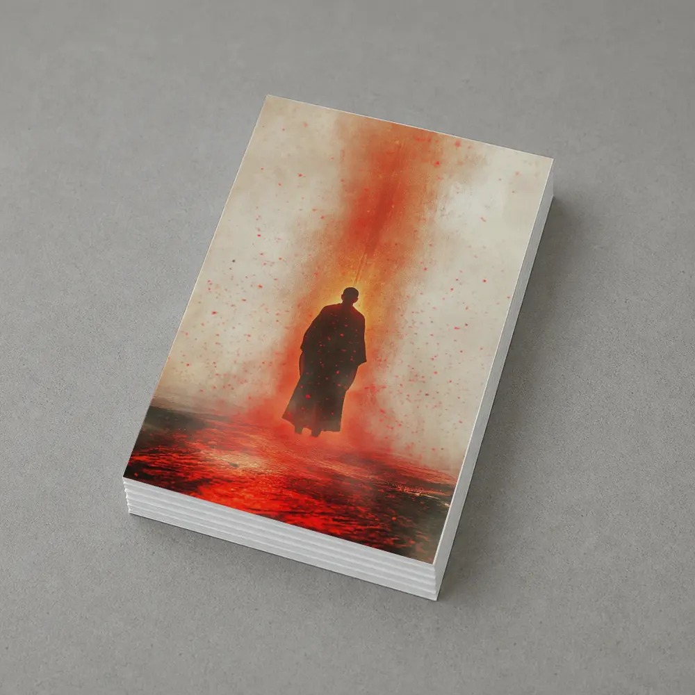 Lone Figure Standing In Red Fiery Mist – Postcards