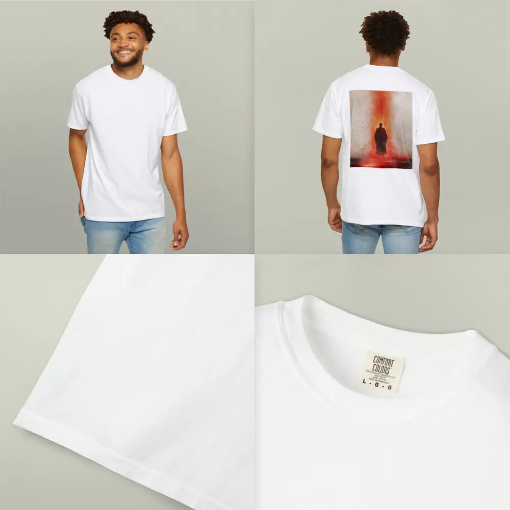 Lone Figure Standing In Red Fiery Mist – T-Shirts