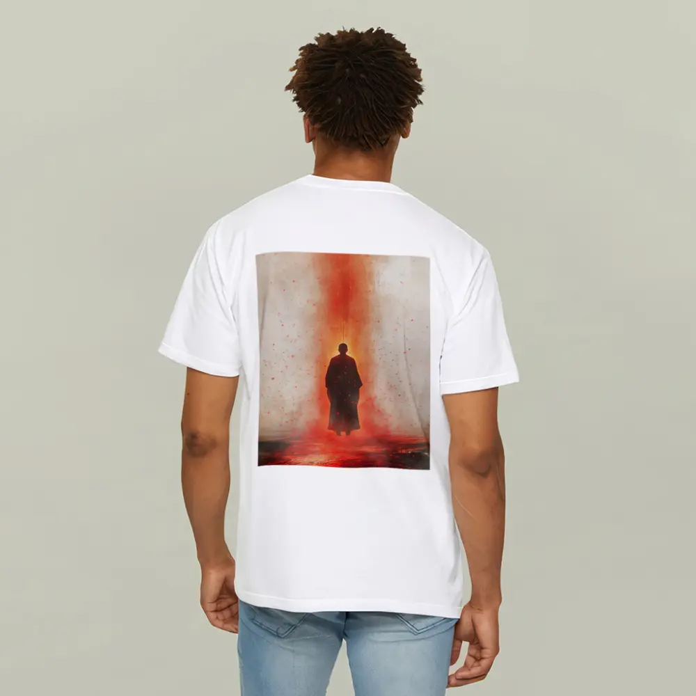 Lone Figure Standing In Red Fiery Mist – T-Shirts