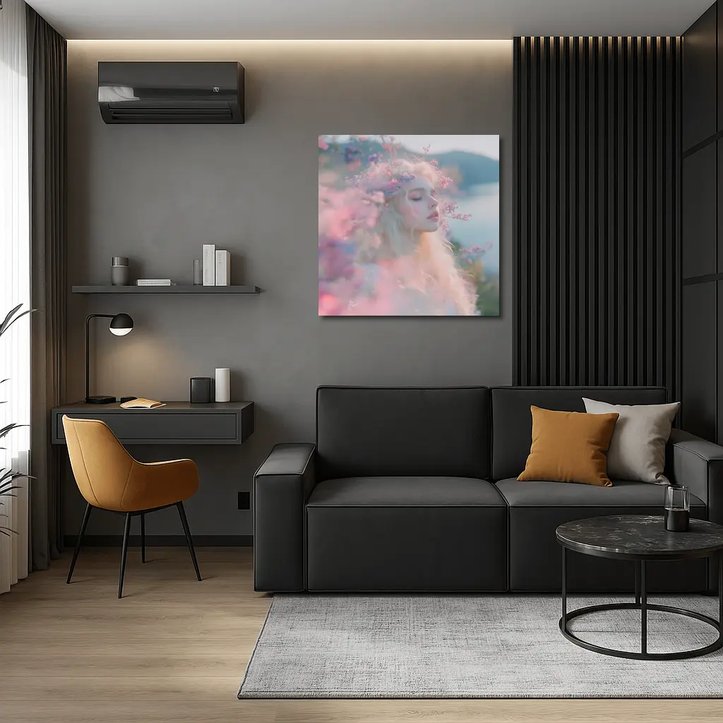 Dreamy Woman Pink Flowers Soft Portrait – Wall Art