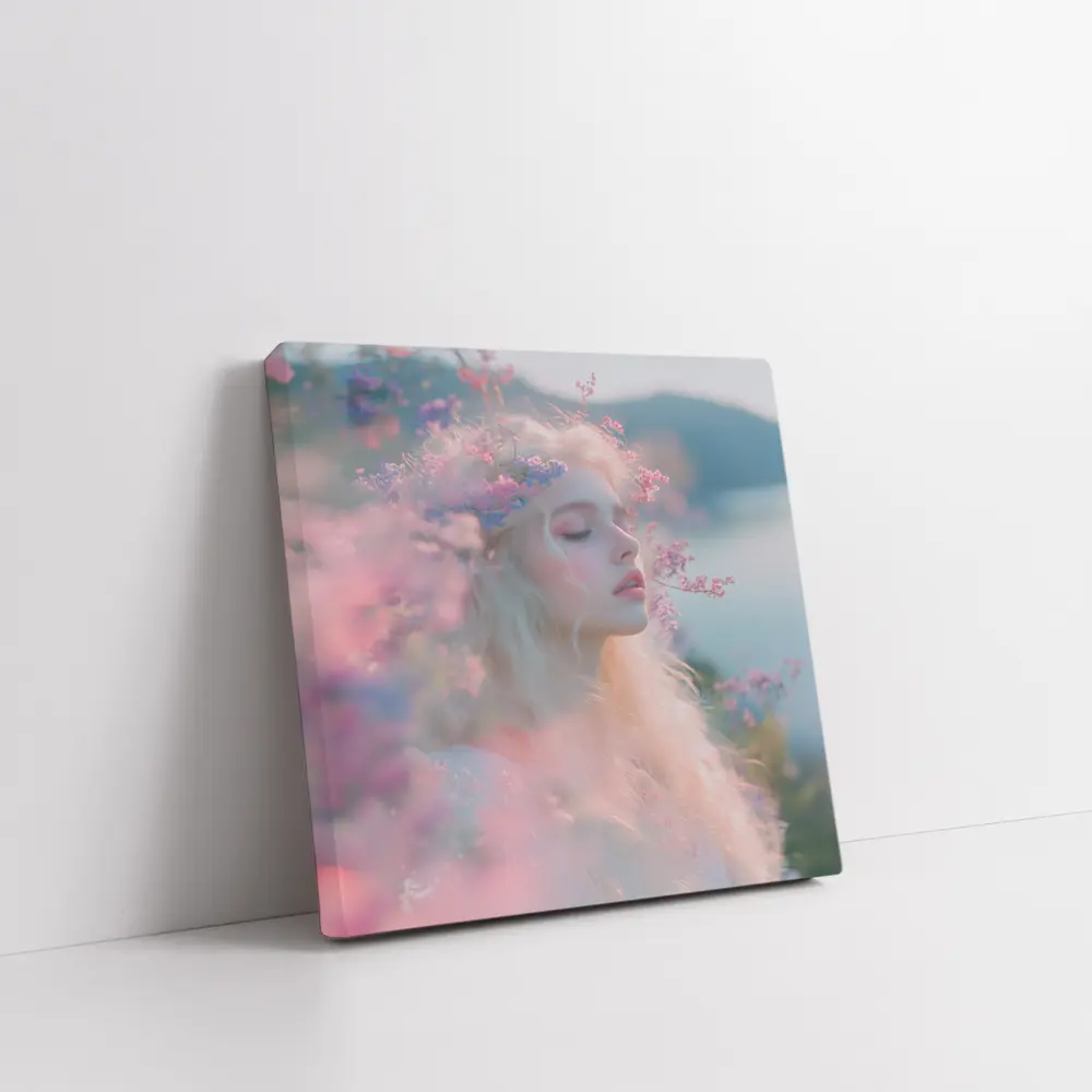 Dreamy Woman Pink Flowers Soft Portrait – Wall Art