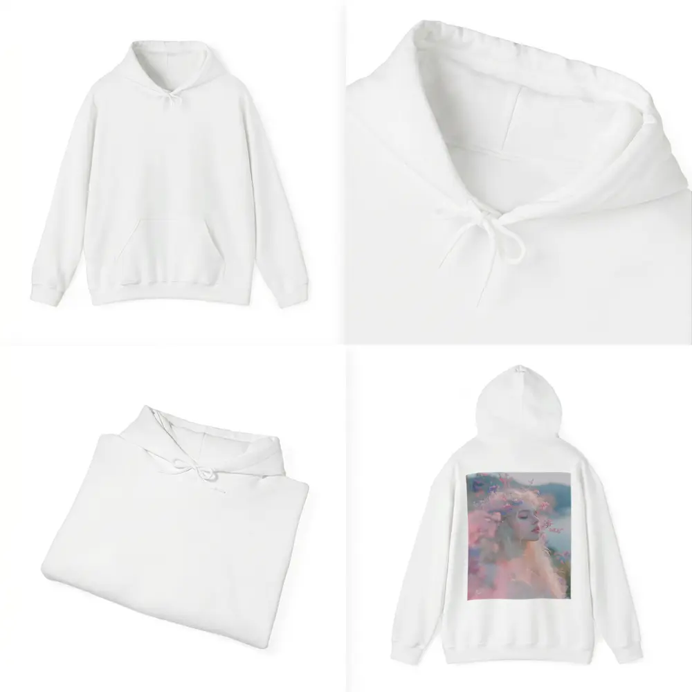 Dreamy Woman Pink Flowers Soft Portrait – Hoodies