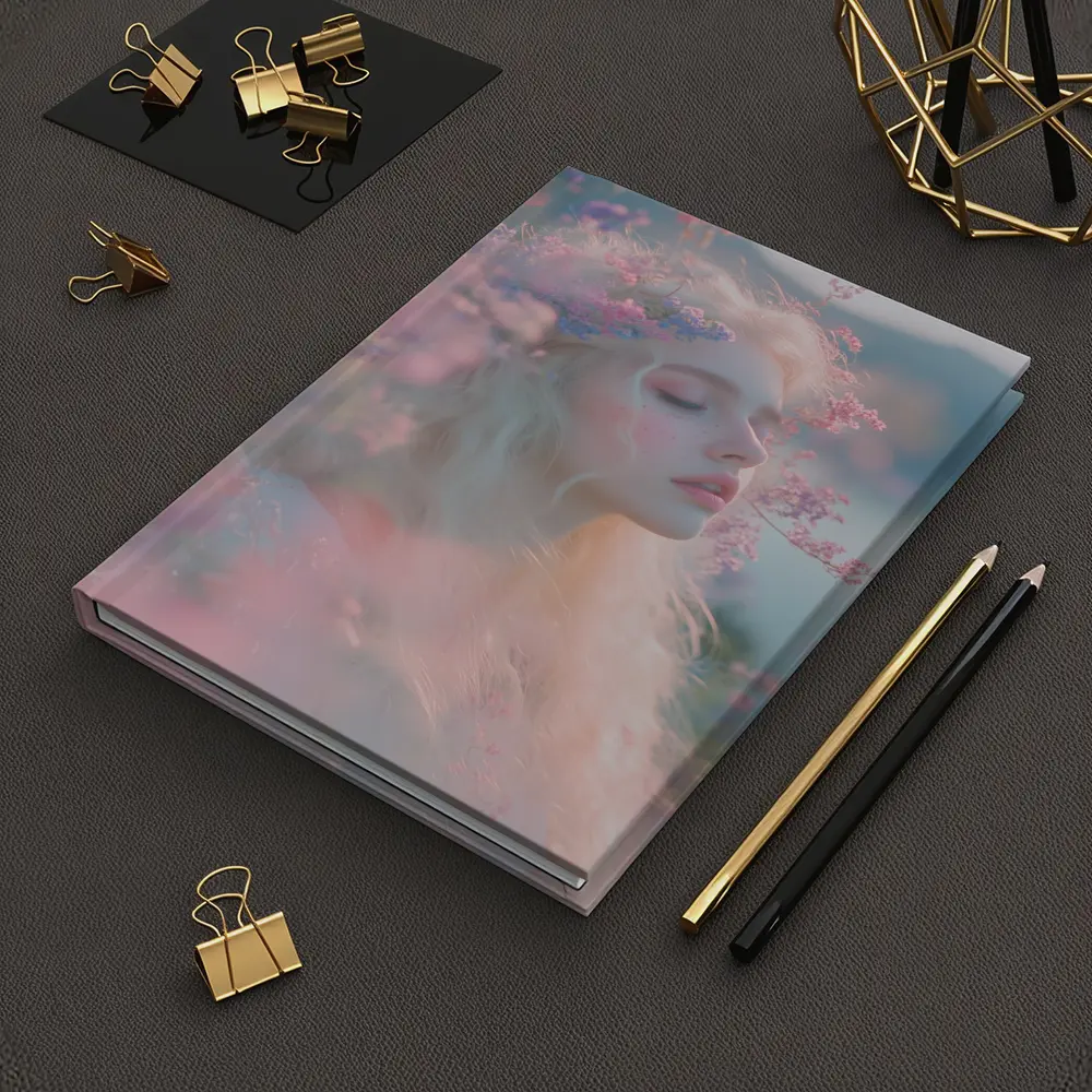 Dreamy Woman Pink Flowers Soft Portrait – Notebooks