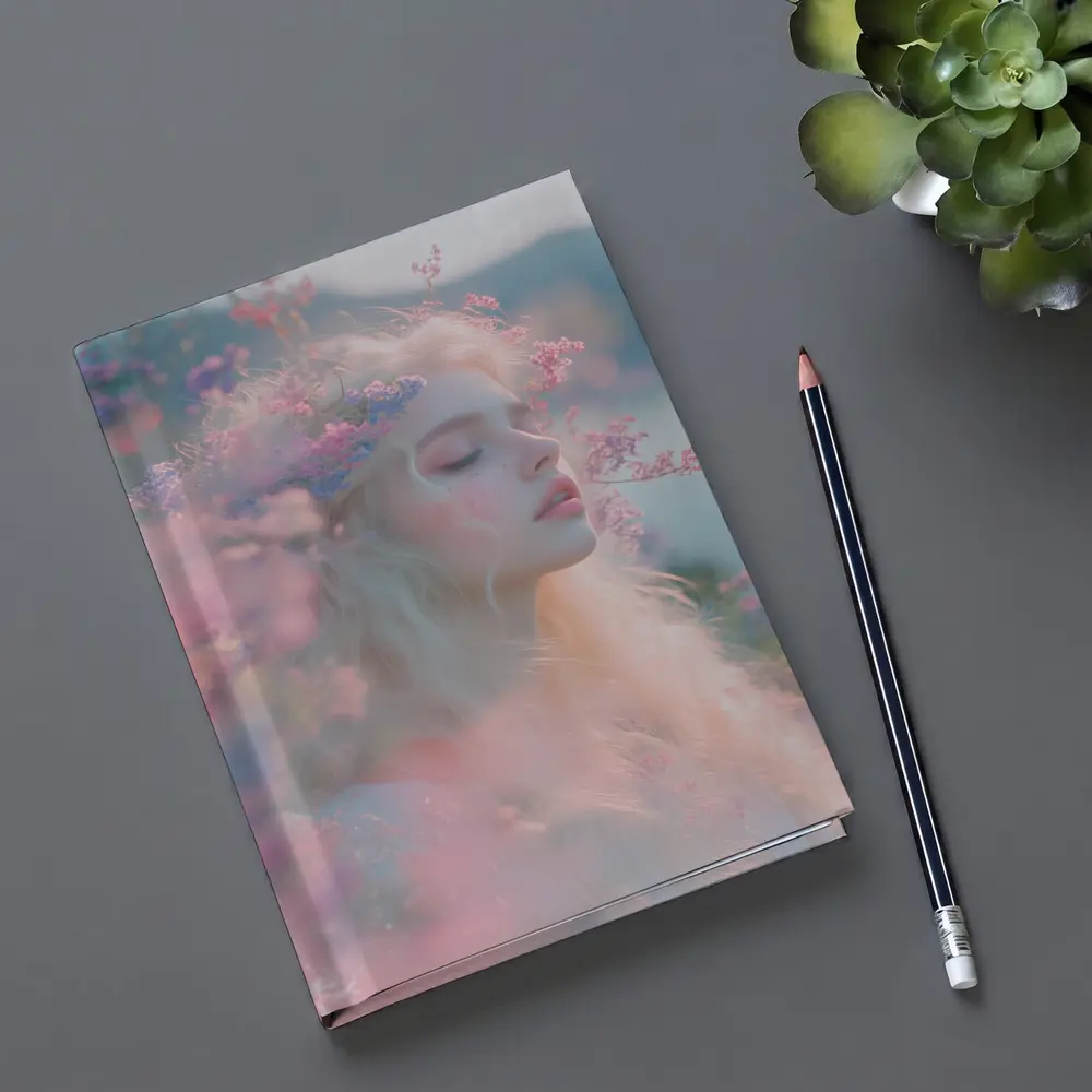 Dreamy Woman Pink Flowers Soft Portrait – Notebooks