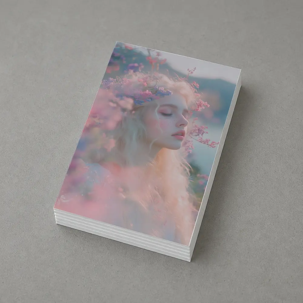 Dreamy Woman Pink Flowers Soft Portrait – Postcards
