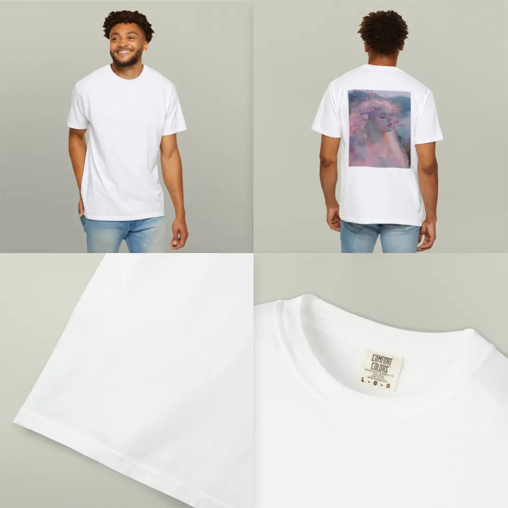 Dreamy Woman Pink Flowers Soft Portrait – T-Shirts