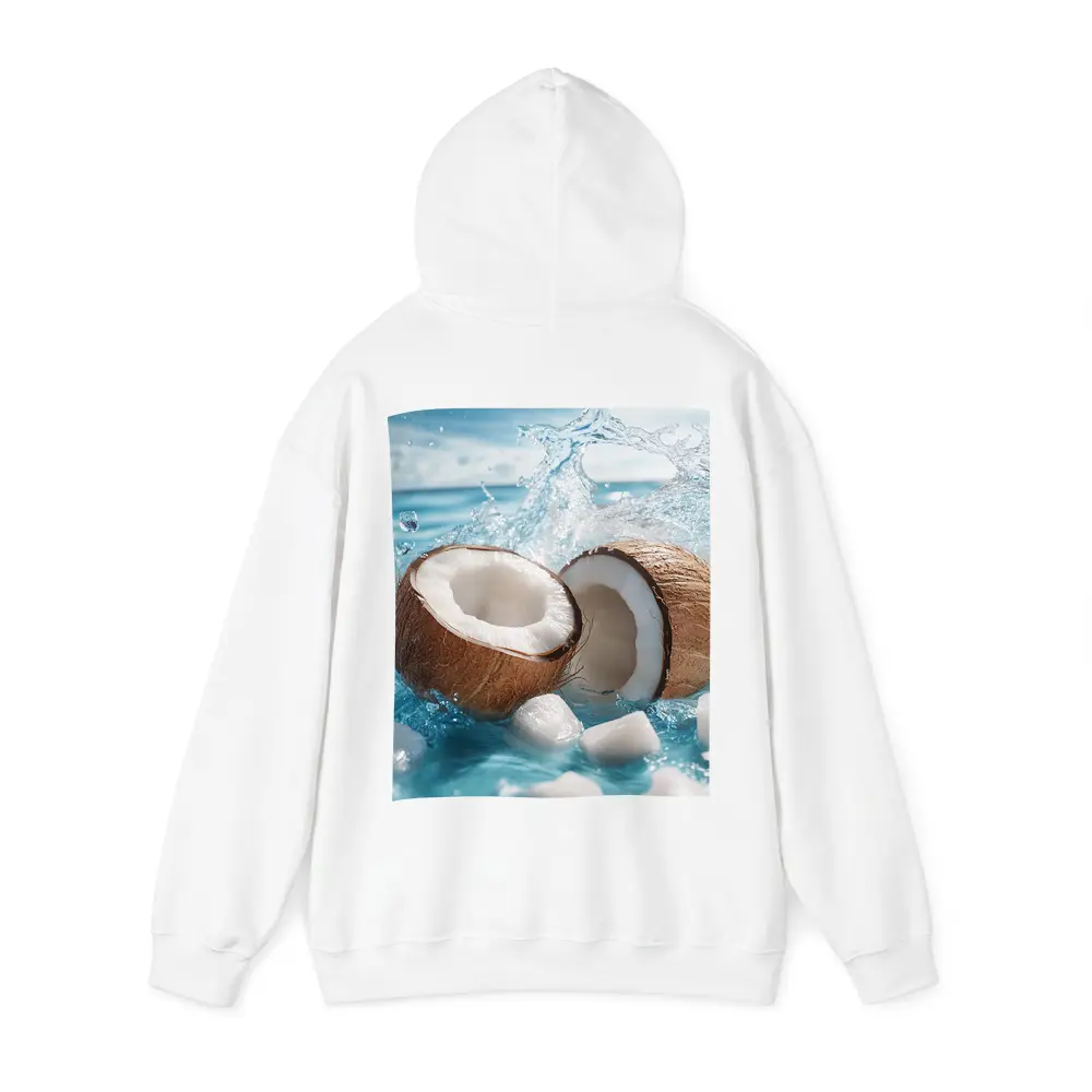 Fresh Coconut Halves Splashing Blue Water – Hoodies