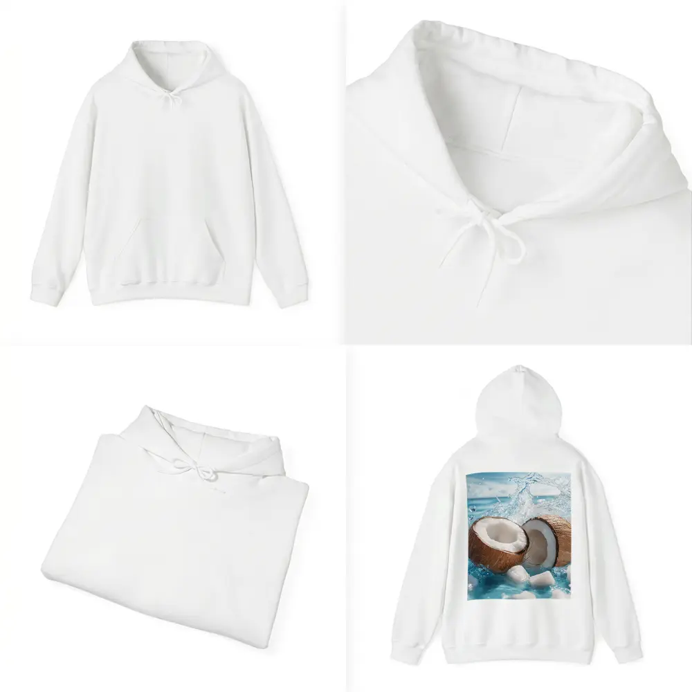 Fresh Coconut Halves Splashing Blue Water – Hoodies