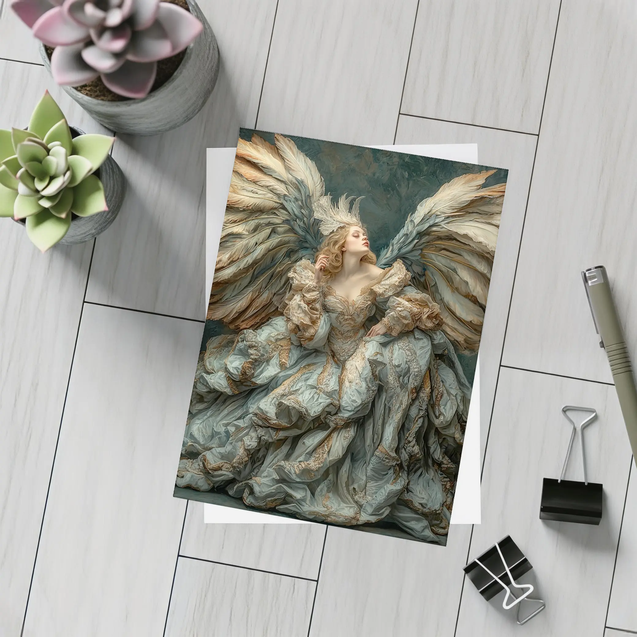 Baroque Angel Woman Large Wings Fantasy Art – Postcards