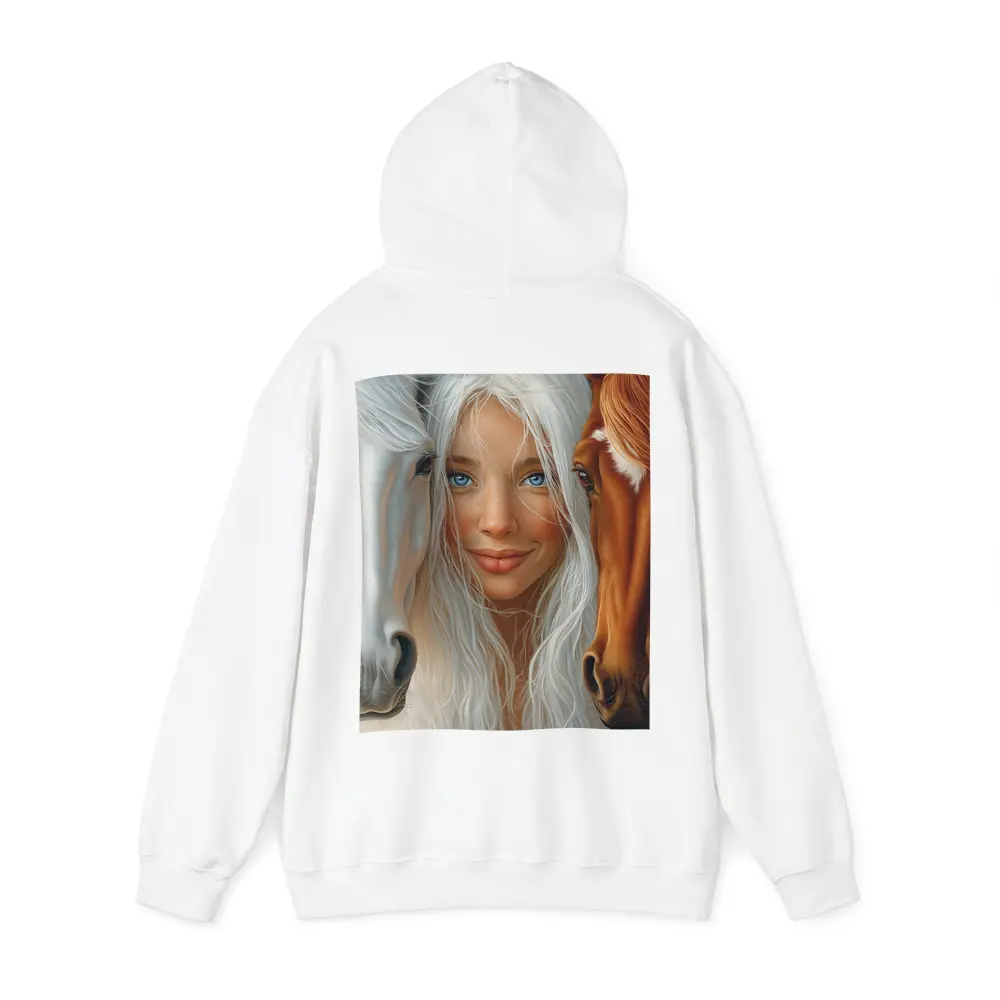 Blue Eyed Girl Between Two Horses – Hoodies