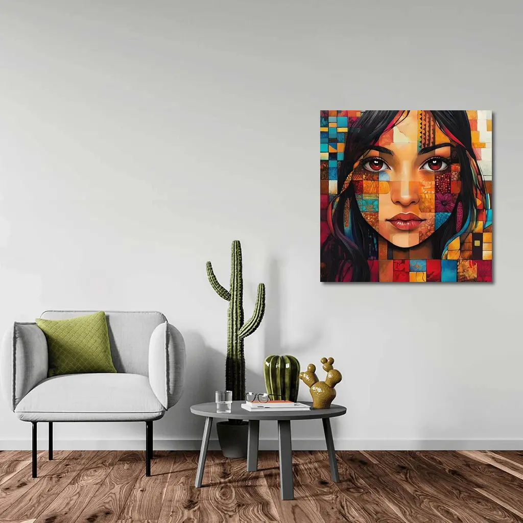 Mosaic Patchwork Portrait Woman Colorful Abstract – Wall Art