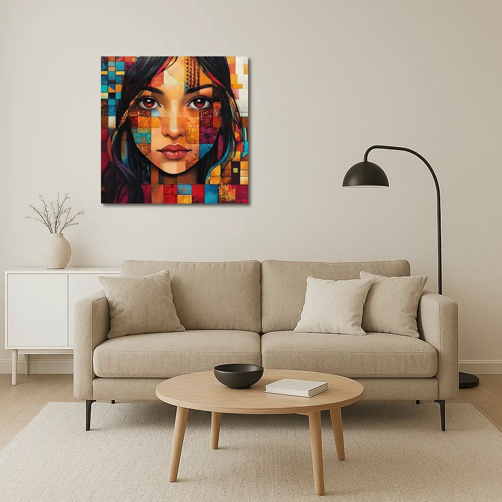 Mosaic Patchwork Portrait Woman Colorful Abstract – Wall Art
