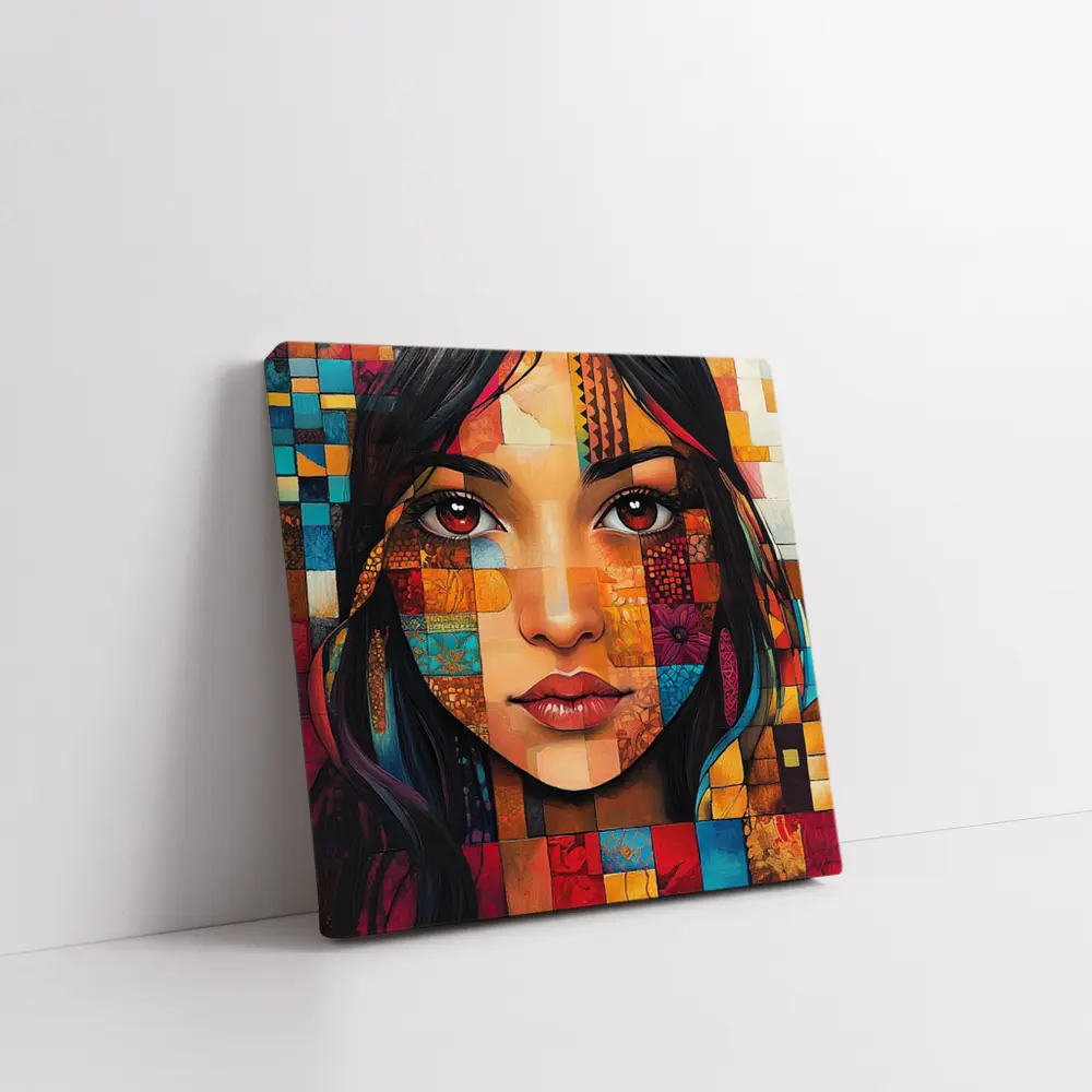 Mosaic Patchwork Portrait Woman Colorful Abstract – Wall Art