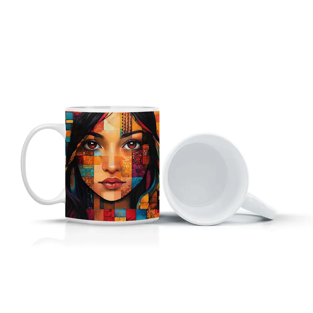 Mosaic Patchwork Portrait Woman Colorful Abstract – Mugs