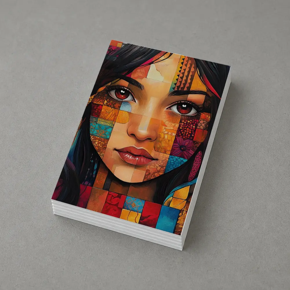 Mosaic Patchwork Portrait Woman Colorful Abstract – Postcards
