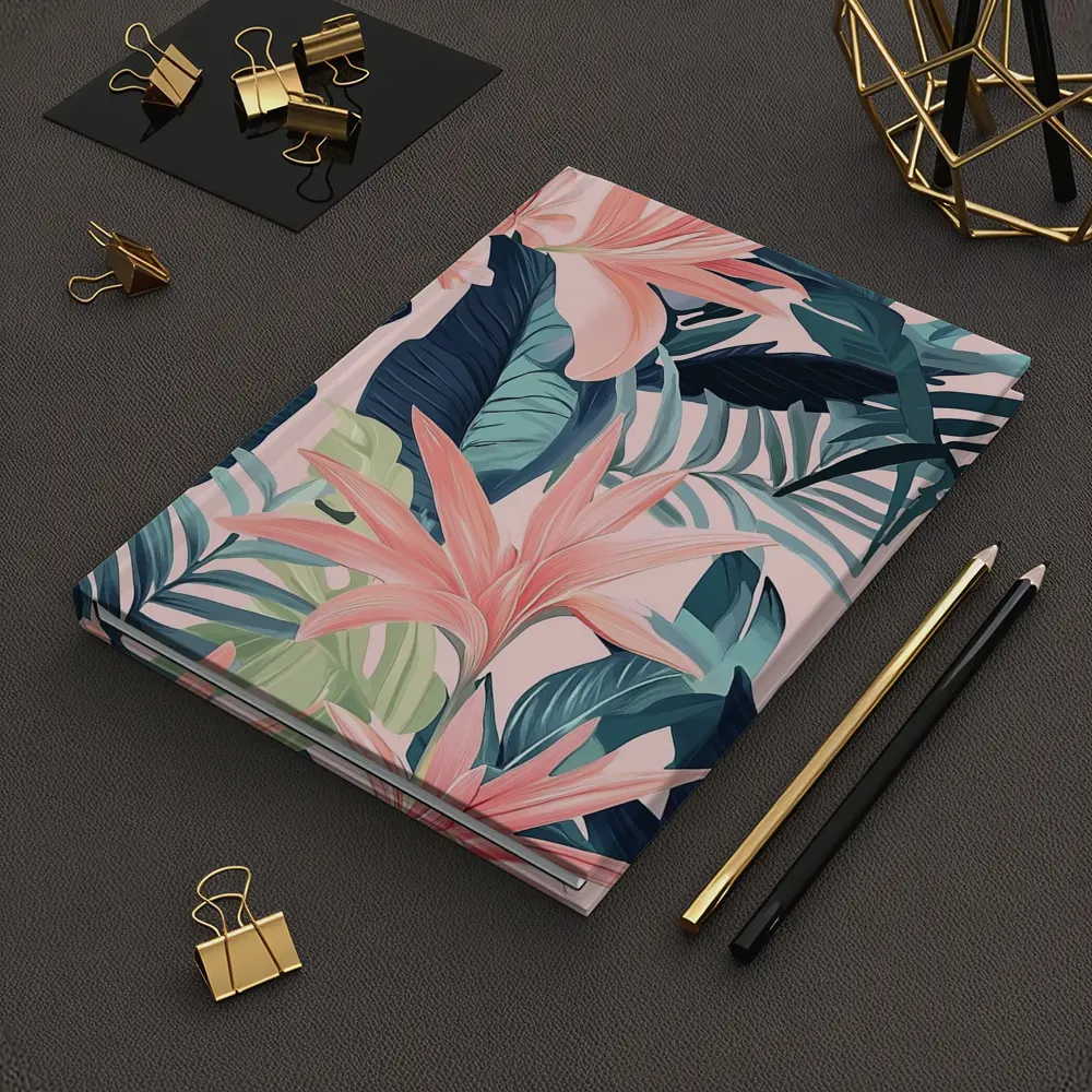 Pink Tropical Flowers and Dark Leaves – Notebooks
