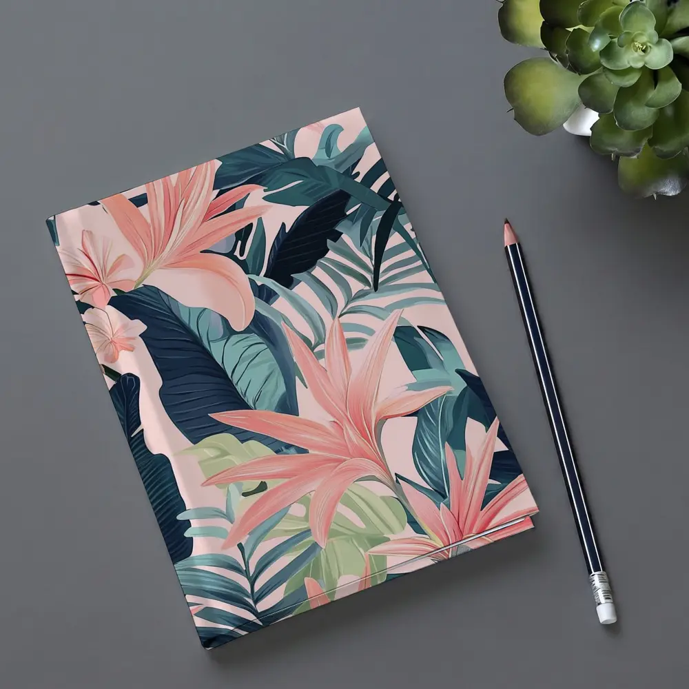 Pink Tropical Flowers and Dark Leaves – Notebooks