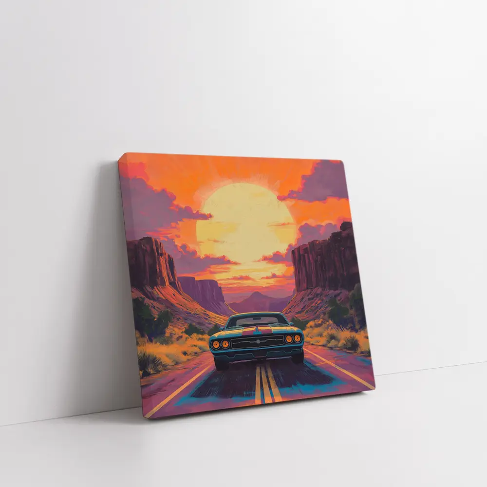Dodge Challenger Desert Canyon Sunset Art – Wall Art