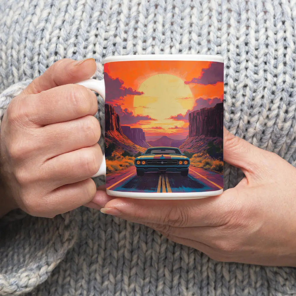 Dodge Challenger Desert Canyon Sunset Art – Mugs