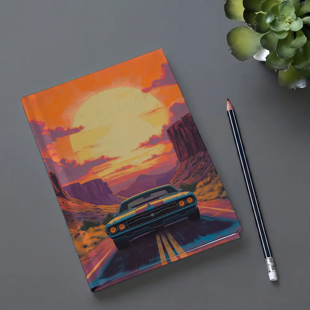 Dodge Challenger Desert Canyon Sunset Art – Notebooks
