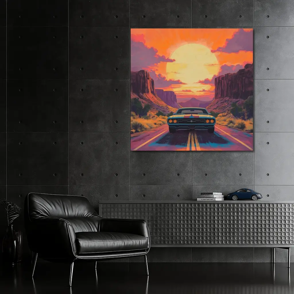 Dodge Challenger Desert Canyon Sunset Art – Wall Art