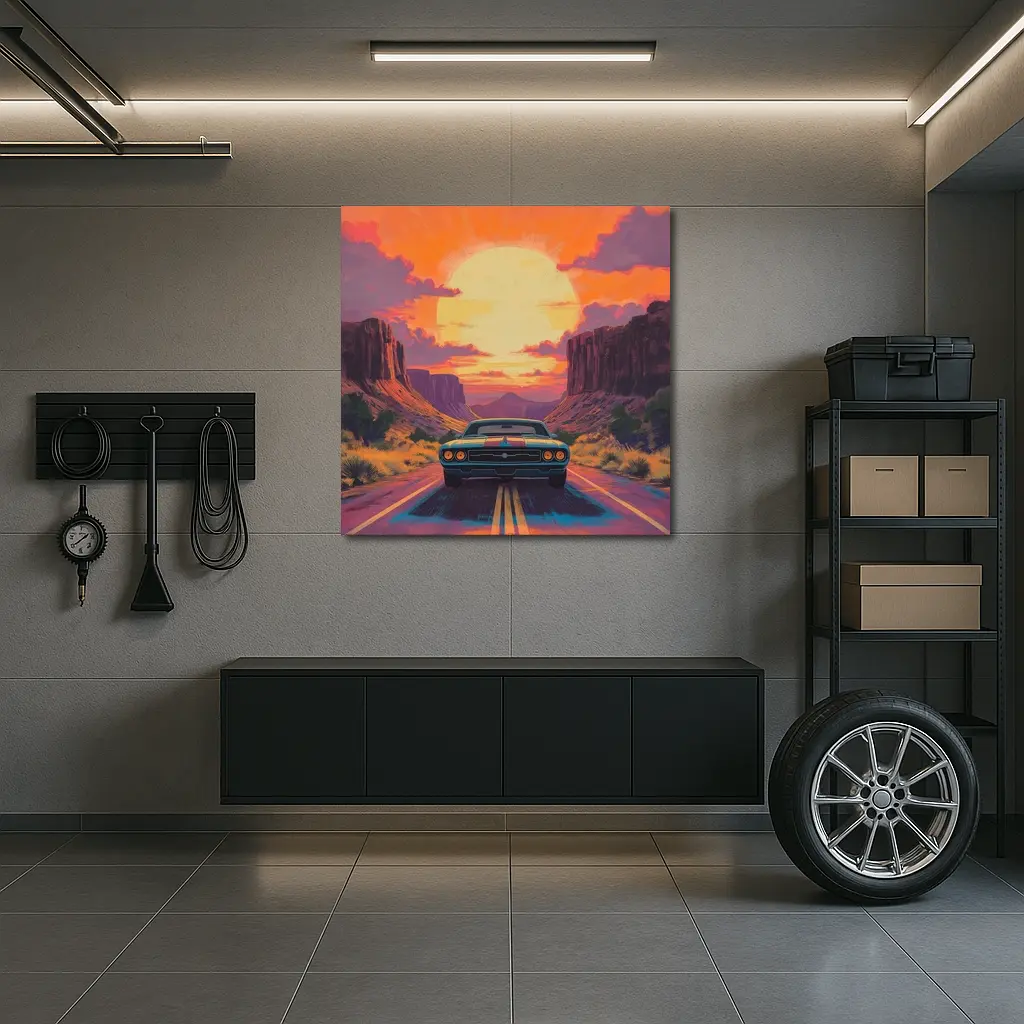 Dodge Challenger Desert Canyon Sunset Art – Wall Art