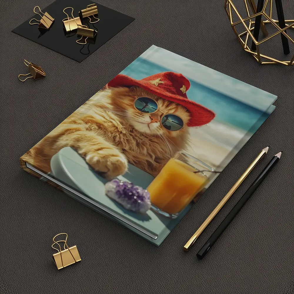 Orange Cat Sunglasses Red Hat Beach – Notebooks