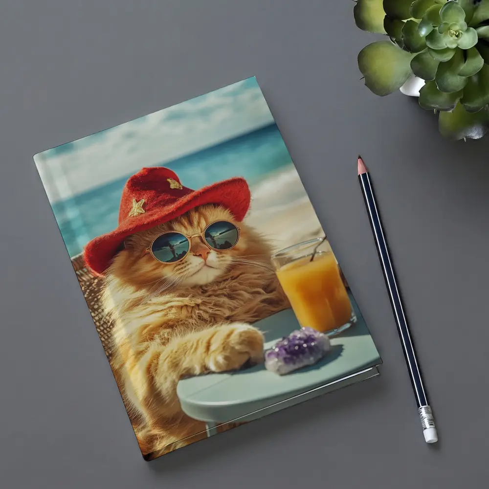 Orange Cat Sunglasses Red Hat Beach – Notebooks