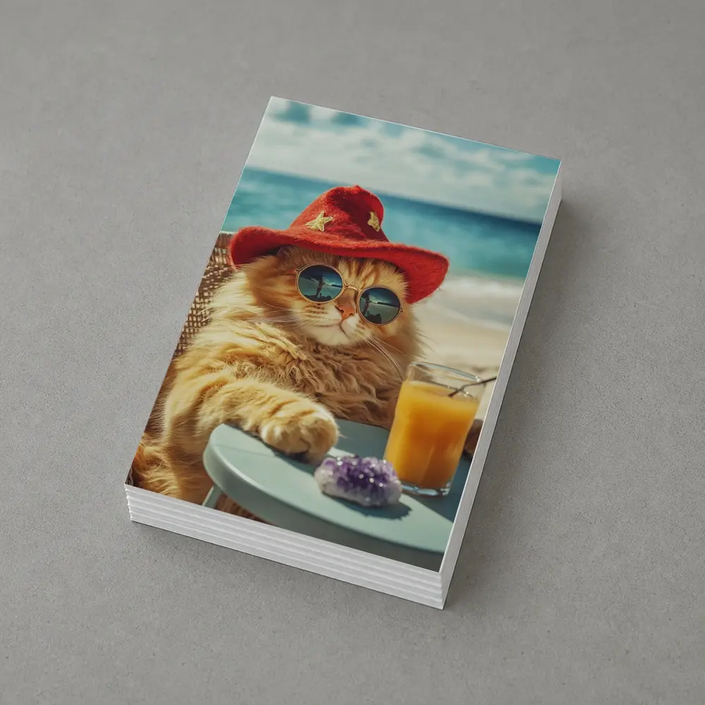Orange Cat Sunglasses Red Hat Beach – Postcards