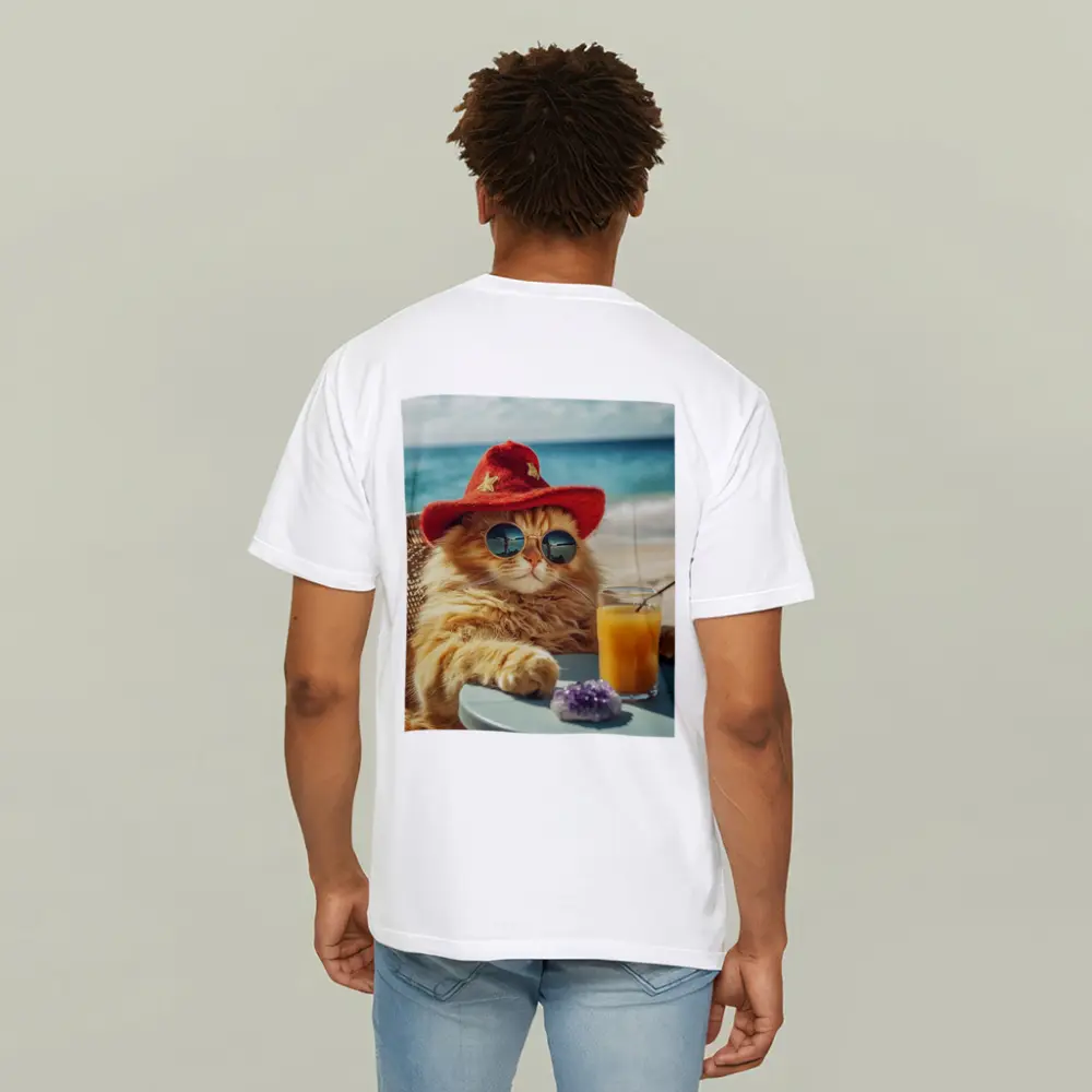 Orange Cat Sunglasses Red Hat Beach – T-Shirts