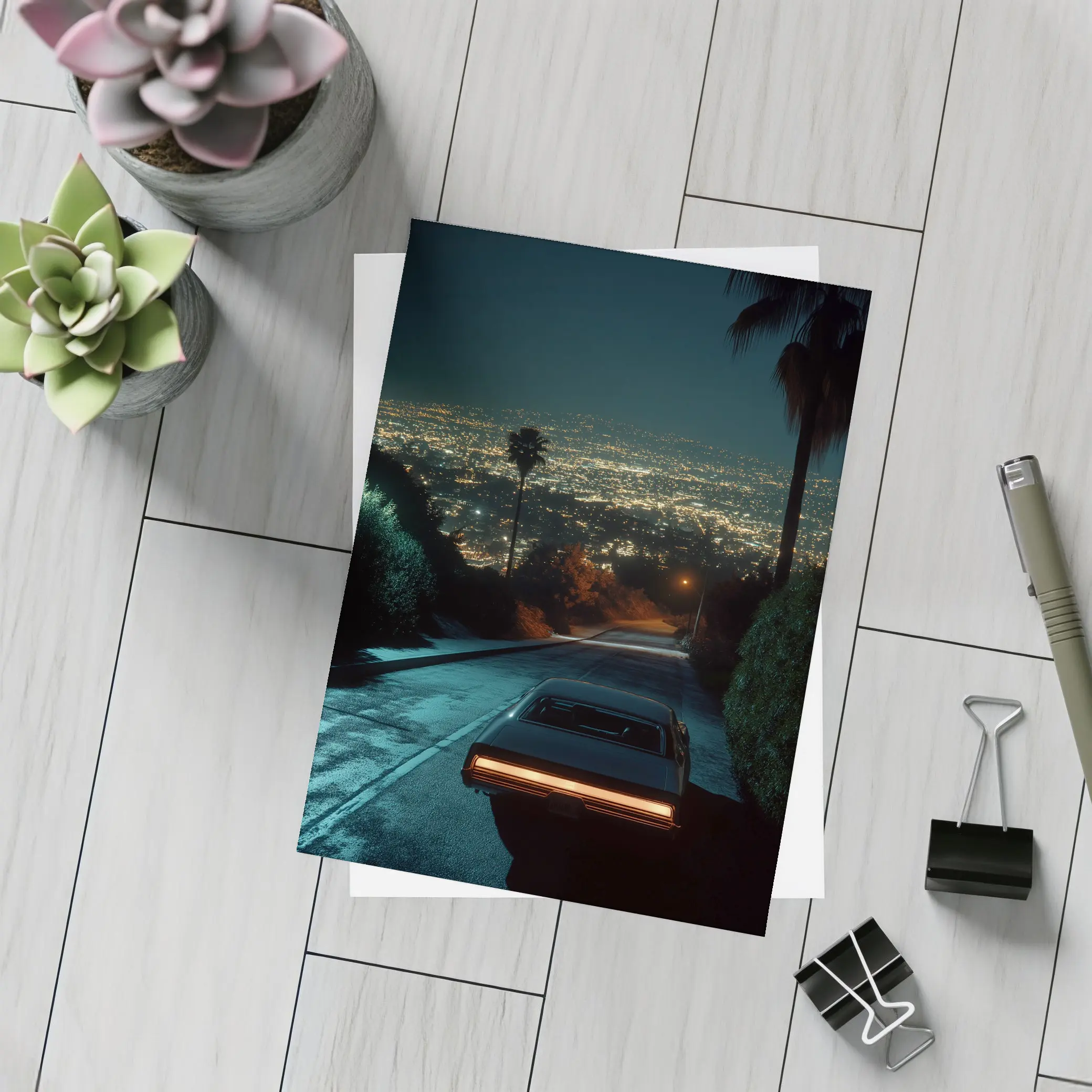 Classic Muscle Car Los Angeles Night City – Postcards