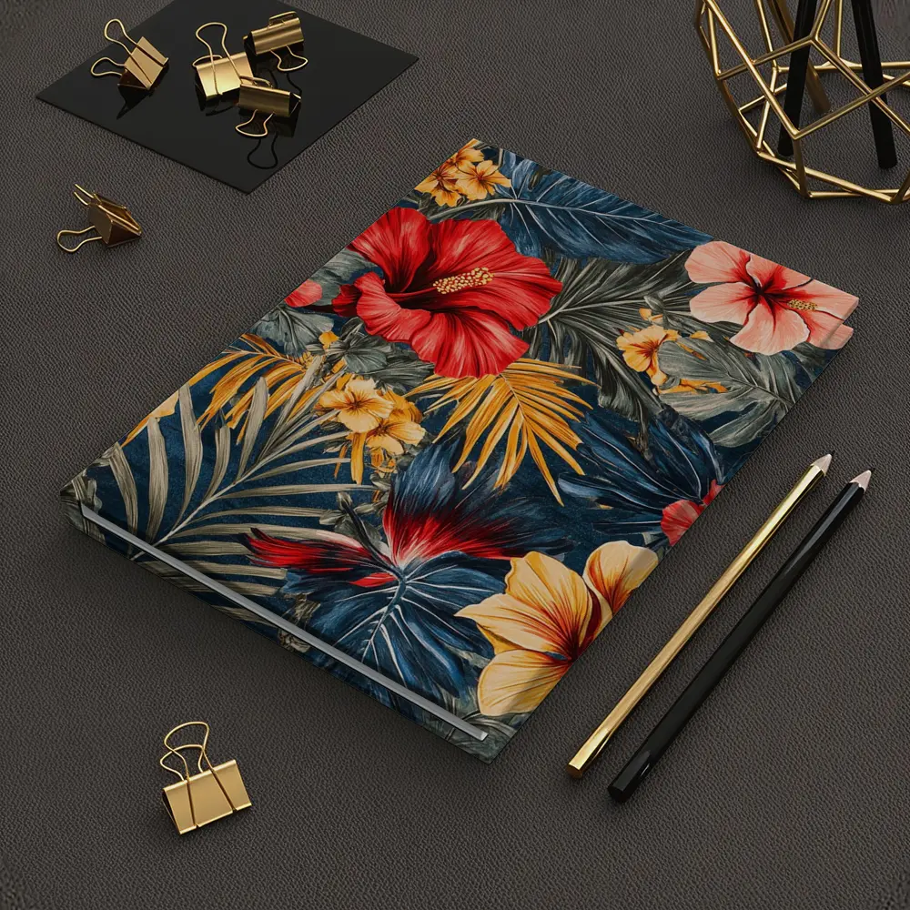 Tropical Hibiscus Flowers Dark Blue Botanical – Notebooks