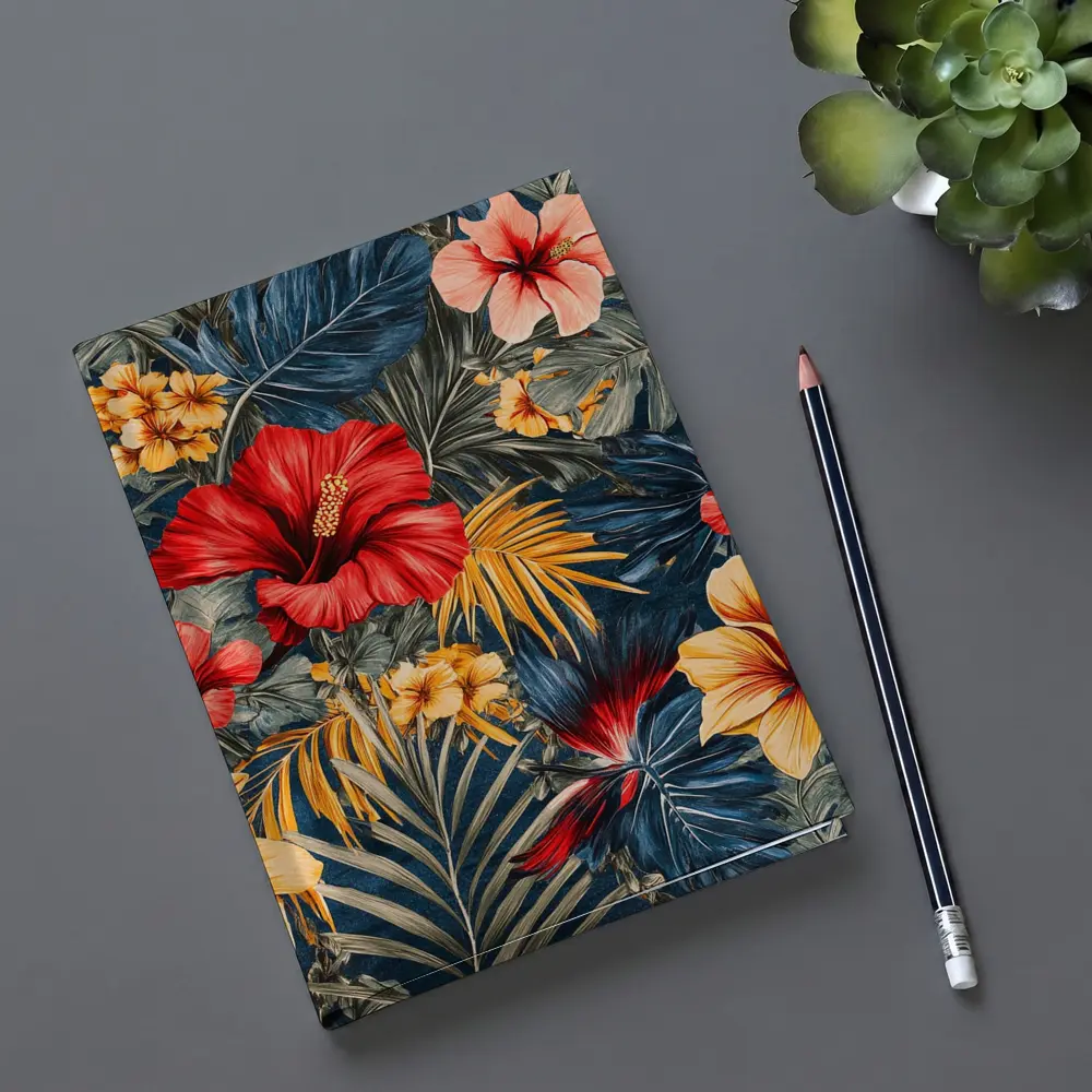 Tropical Hibiscus Flowers Dark Blue Botanical – Notebooks