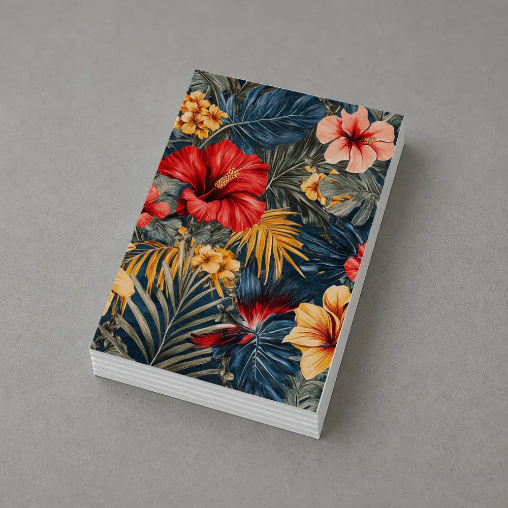 Tropical Hibiscus Flowers Dark Blue Botanical – Postcards
