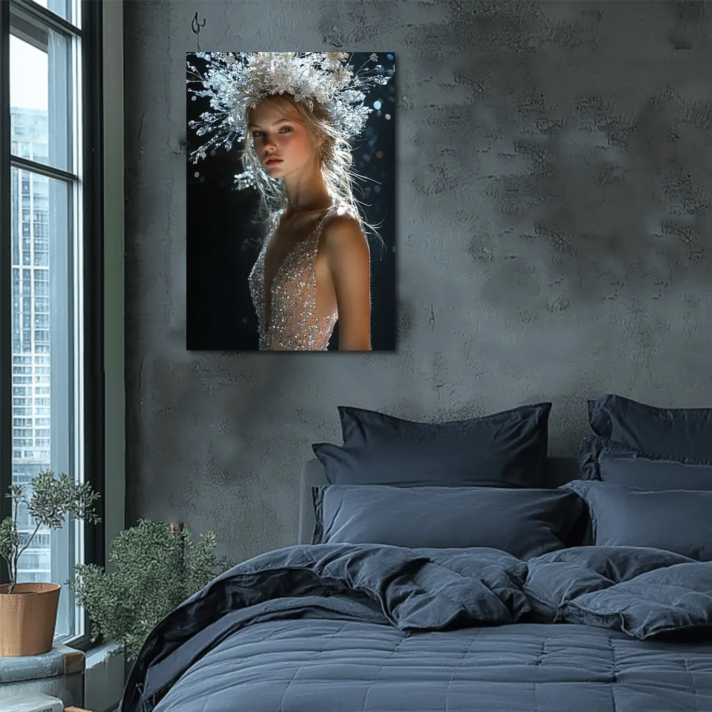 Woman Crystal Crown Gown Dark Background – Wall Art