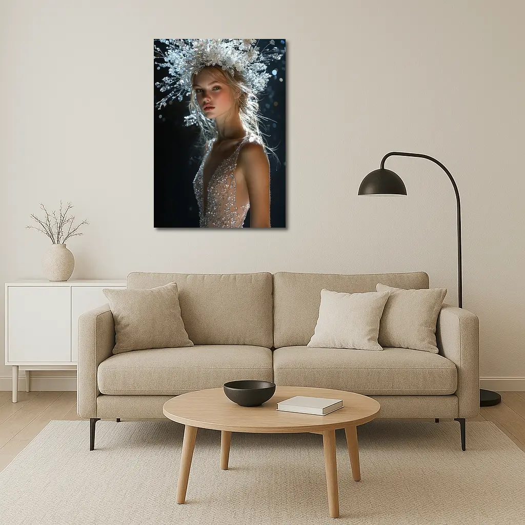 Woman Crystal Crown Gown Dark Background – Wall Art