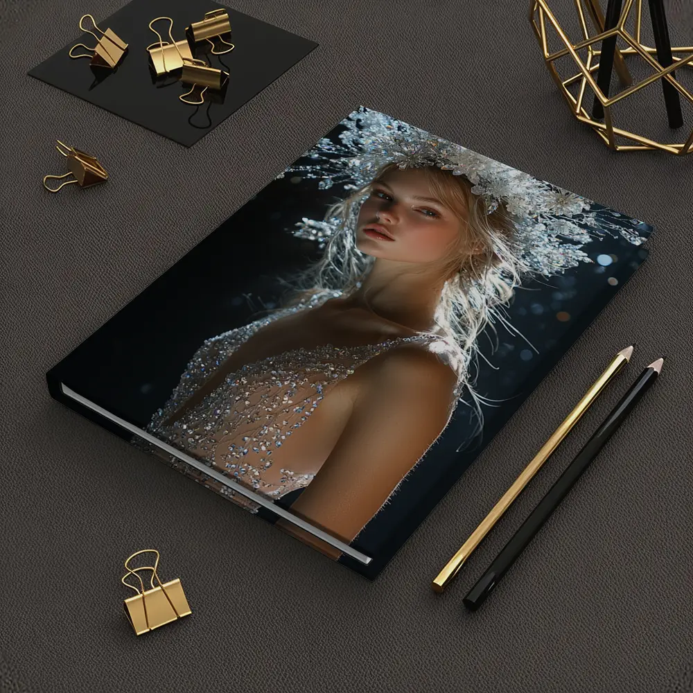 Woman Crystal Crown Gown Dark Background – Notebooks