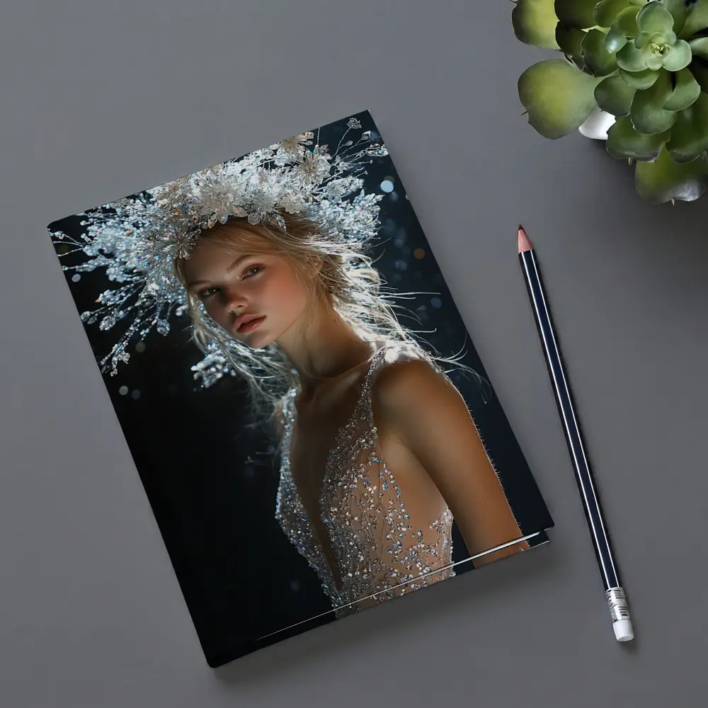 Woman Crystal Crown Gown Dark Background – Notebooks