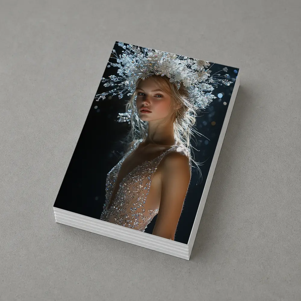 Woman Crystal Crown Gown Dark Background – Postcards