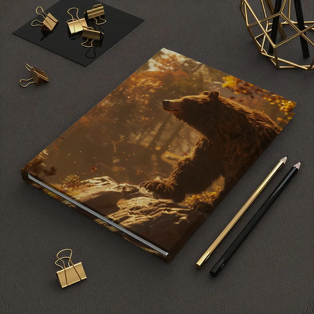 Brown Bear Standing On Rock Autumn Forest – Notebooks