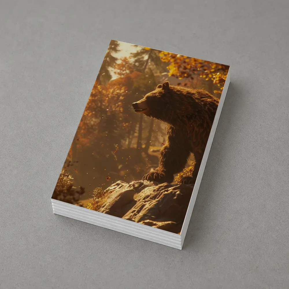 Brown Bear Standing On Rock Autumn Forest – Postcards
