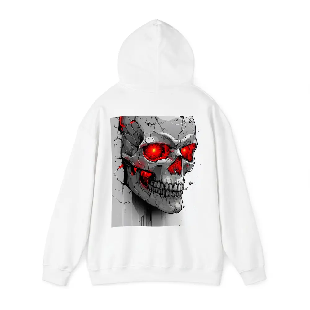 Cracked Stone Skull Glowing Red Eyes Art – Hoodies