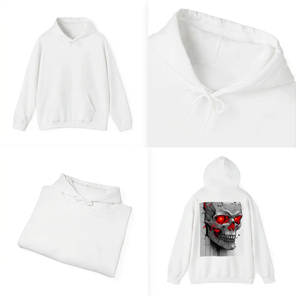 Cracked Stone Skull Glowing Red Eyes Art – Hoodies