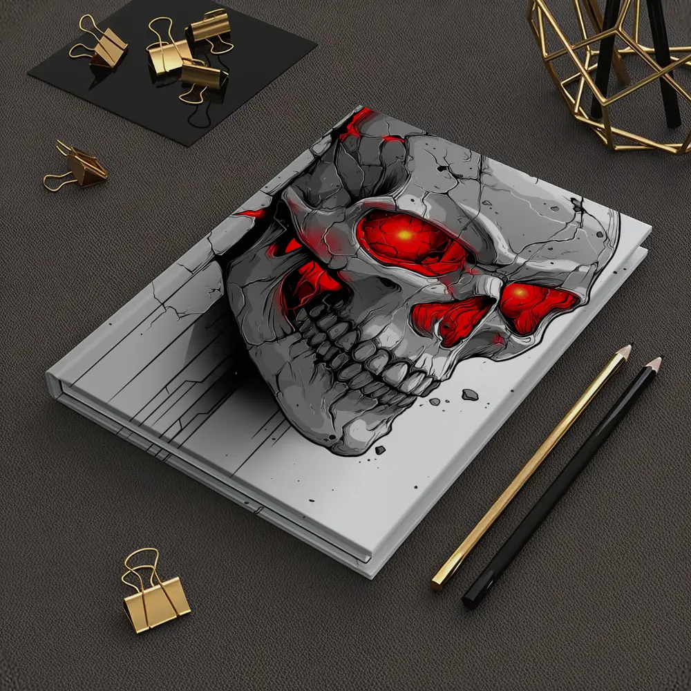 Cracked Stone Skull Glowing Red Eyes Art – Notebooks