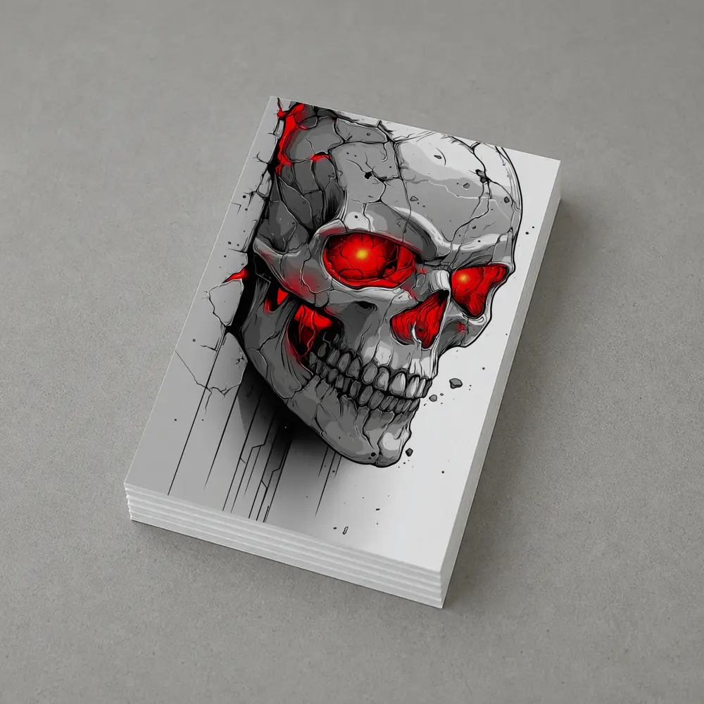 Cracked Stone Skull Glowing Red Eyes Art – Postcards