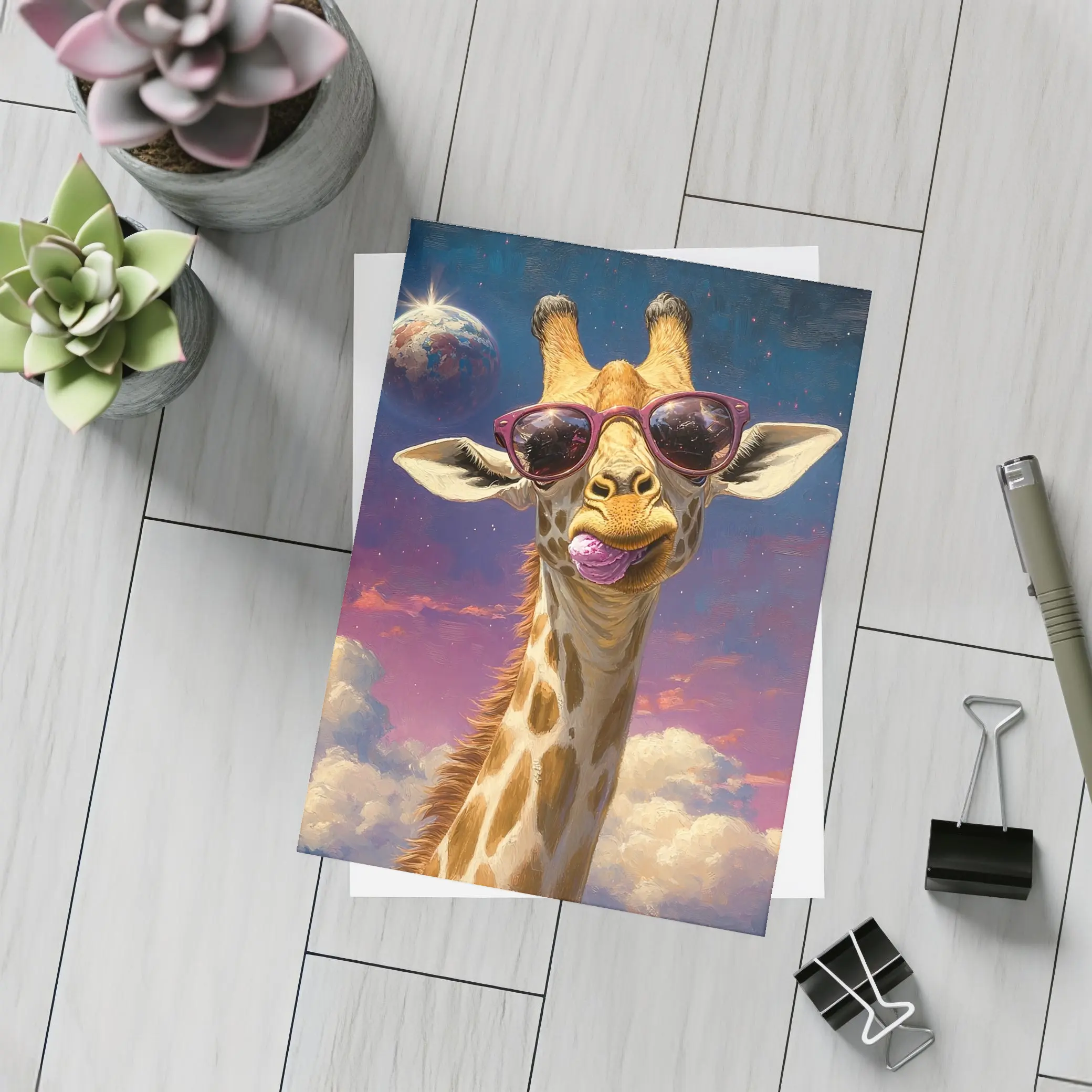 Cool Giraffe Sunglasses Space Sky Art – Postcards