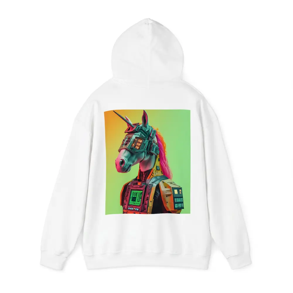 Cyberpunk Unicorn Robot Warrior Green Background – Hoodies