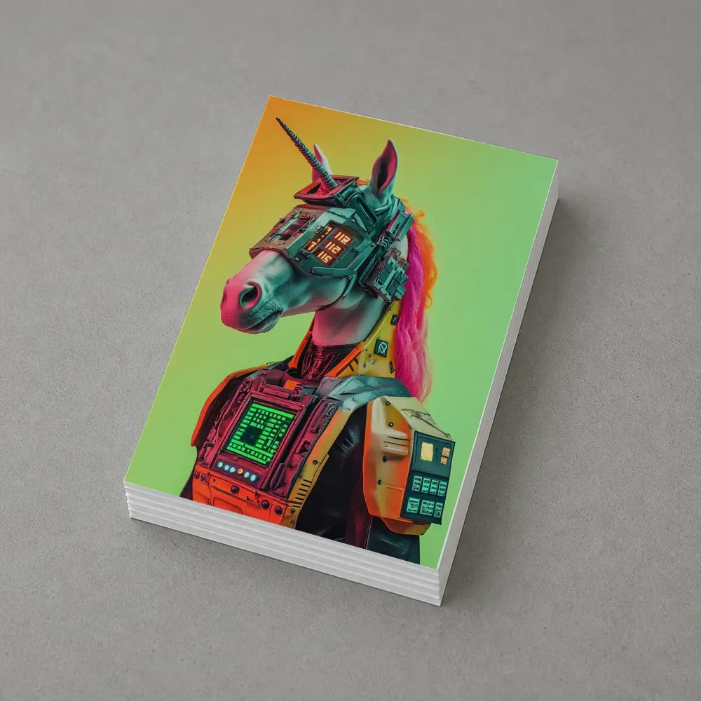 Cyberpunk Unicorn Robot Warrior Green Background – Postcards